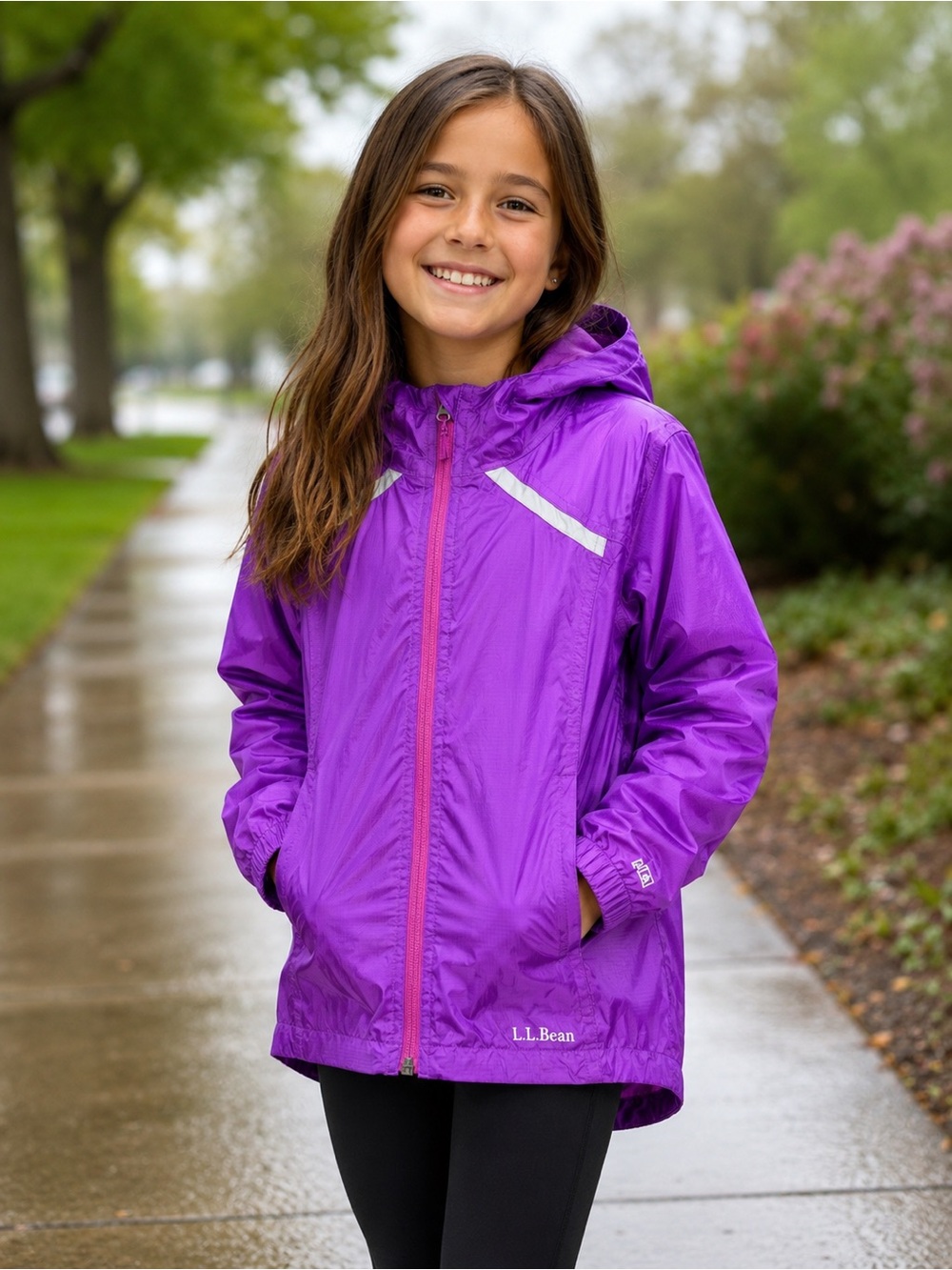 L.L. Bean Kids Purple Hooded Raincoat